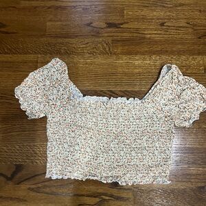 Aerie Cream and Orange Floral Crop Top